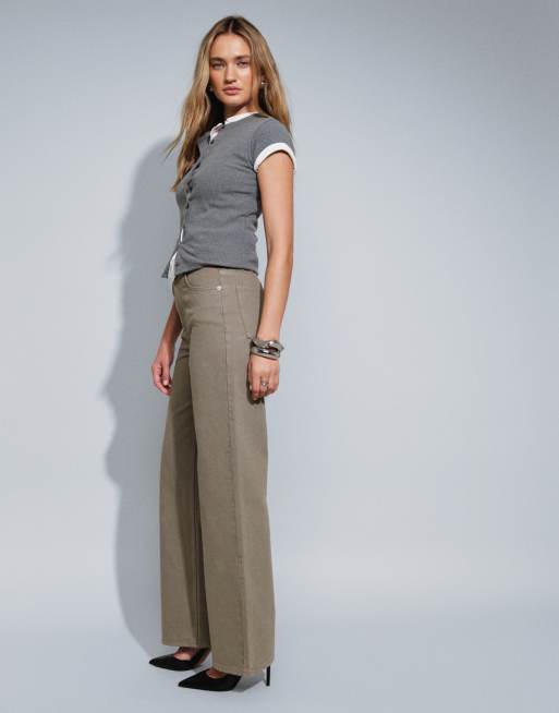 ASOS DESIGN - vaqueros rectos de pernera ancha en caqui, 4 de 5