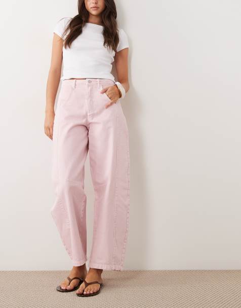 ASOS DESIGN - Vaqueros rosa lavado de corte barrel - view 1