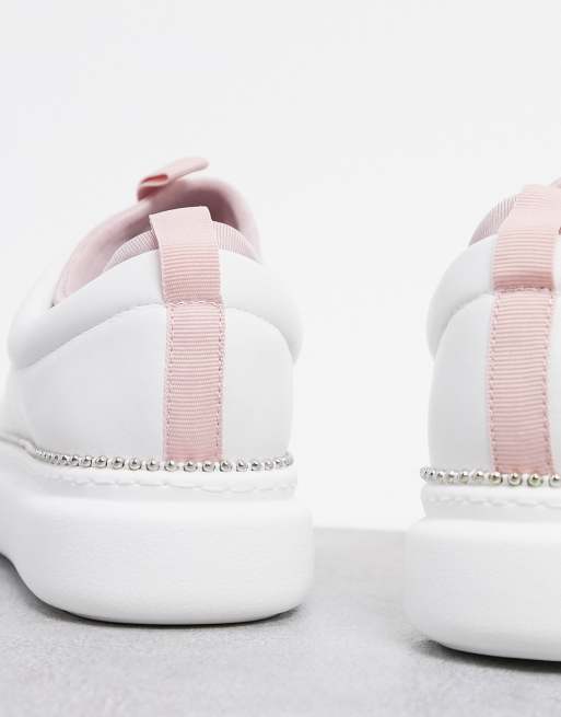 ASOS DESIGN - Varied - Sneakers chunky pianta larga stringate bianche/rosa, 4 di 4
