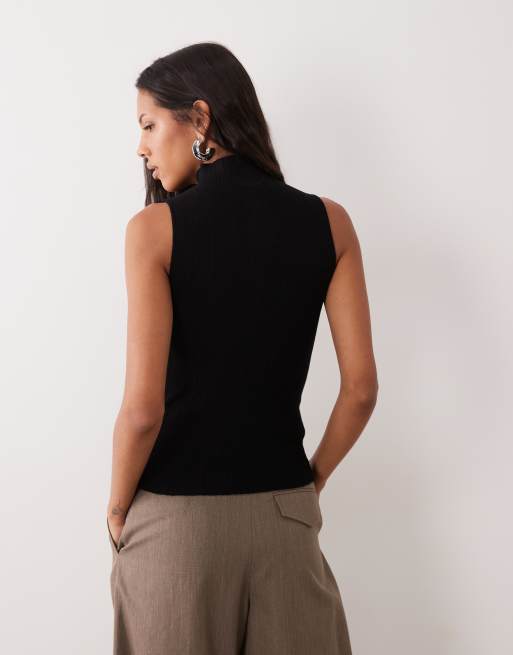 ASOS DESIGN varigated knit rib sleeveless funnel neck in black, 4 of 4