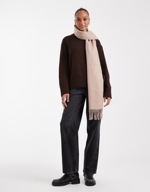 ASOS DESIGN - Varm neutralfarvet vævet halstørklæde med frynser, 2 af 3