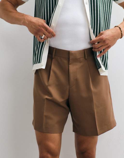 ASOS DESIGN - Varmbrune skræddersyede shorts med brede ben og plisseringer, 3 af 9