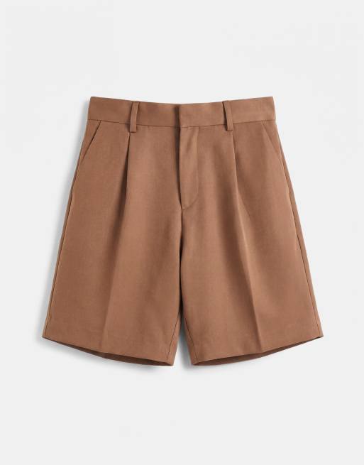 ASOS DESIGN - Varmbrune skræddersyede shorts med brede ben og plisseringer, 6 af 9