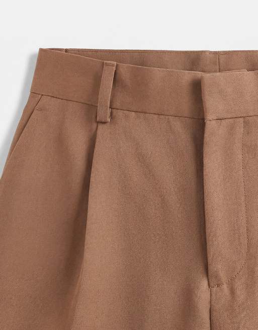 ASOS DESIGN - Varmbrune skræddersyede shorts med brede ben og plisseringer, 9 af 9