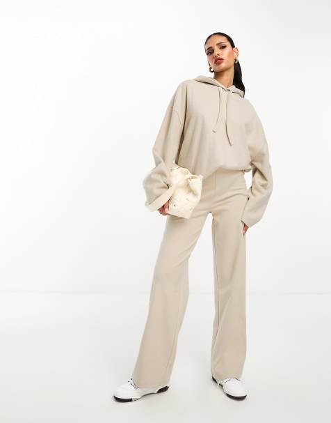 ASOS DESIGN – Varmt gräddvit, supermjuka mjukisbyxor med vida ben, del av set - view 1