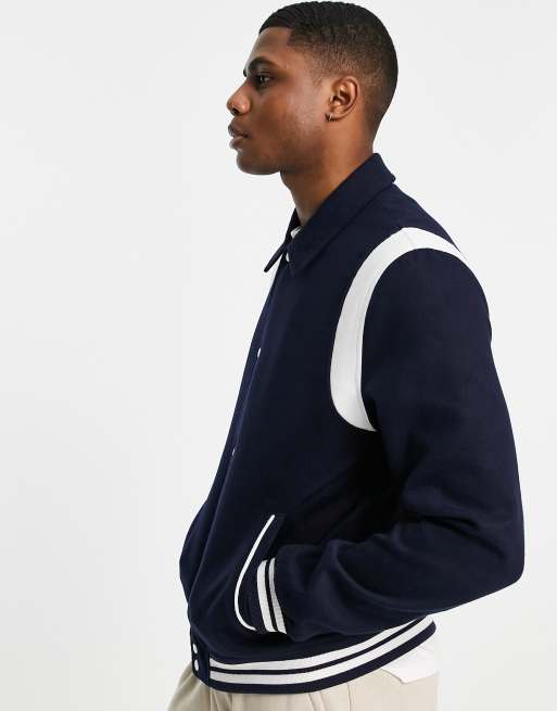 Varsity Bomber Jacket in Navy