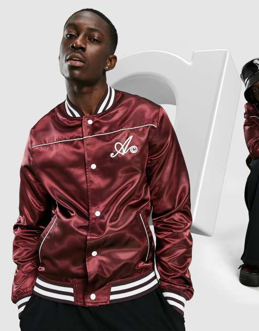 ASOS DESIGN - Varsity jack in bordeauxrood met logo