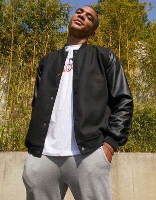 Ybwhjwx Men's PU Jacket Oversized Varsity Jacket Zipper