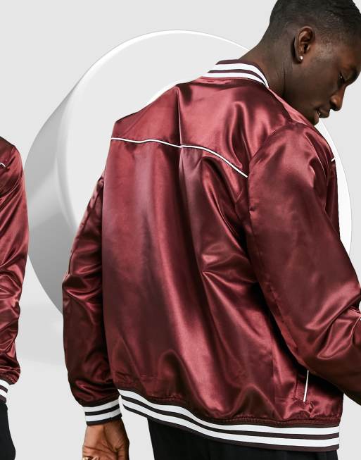 Burgundy satin deals bomber jacket