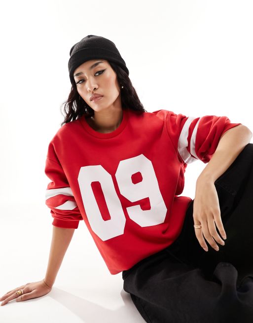 ASOS DESIGN varsity sweatshirt in red