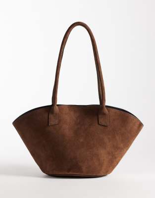 ASOS DESIGN - Vasenförmige Tragetasche aus Wildleder in Schokobraun-Brown
