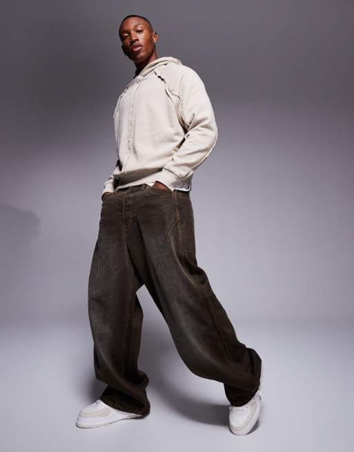 ASOS DESIGN - Vasjet beige oversized hættetrøje med syningsdetalje i firkantet pasform, 2 af 4