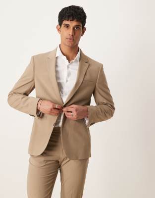 ASOS DESIGN - Vaskbar beige slim-habitjakke i let kamgarnsuld-blanding - view 1