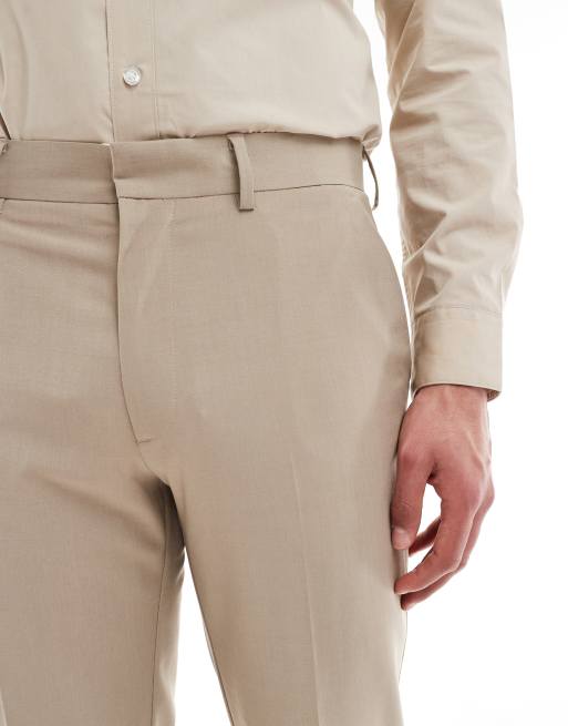 ASOS DESIGN - Vaskbare beige slim-habitbukser i let kamgarnsuld-blanding, 5 af 5
