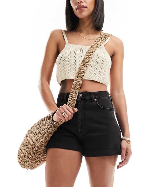 ASOS DESIGN - Vaskede sorte mom-denimshorts i komfortabel pasform