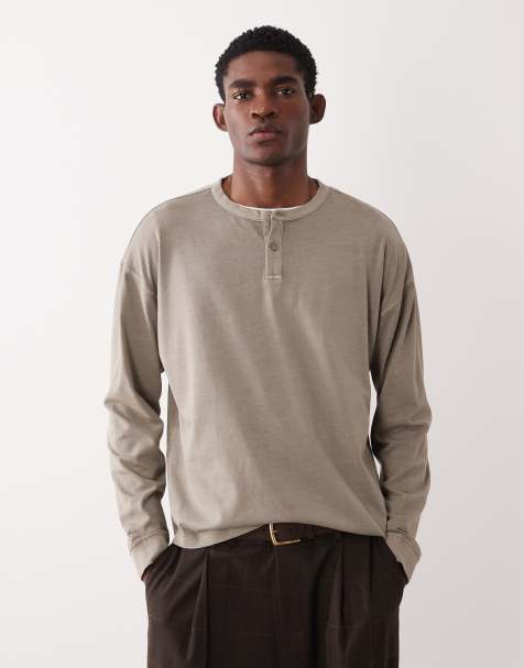 ASOS DESIGN - Vasket beige kraftig oversized T-shirt med lange ærmer i firkantet pasform - view 1