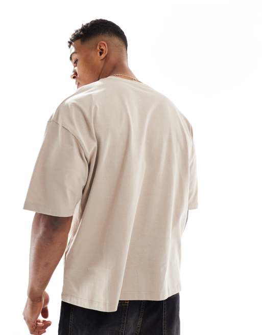 ASOS DESIGN - Vasket beige oversized T-shirt med bybroderi i firkantet pasform, 3 af 4