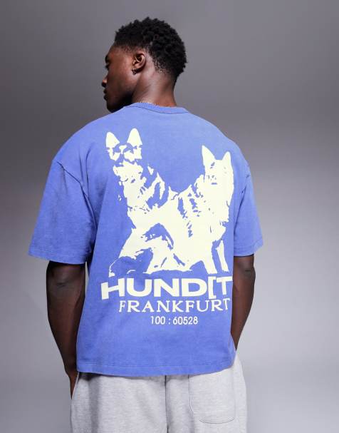 ASOS DESIGN - Vasket blå kraftig oversized T-shirt med grafik i firkantet pasform - view 1