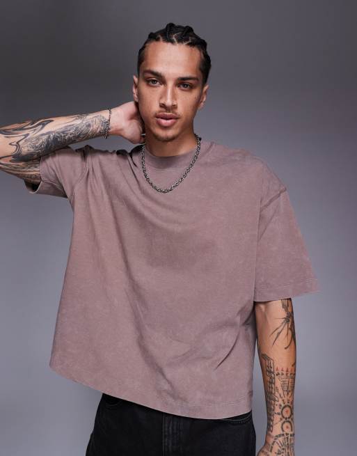 ASOS DESIGN - Vasket brun oversized T-shirt i kraftigt stof på 220 gsm i firkantet pasform