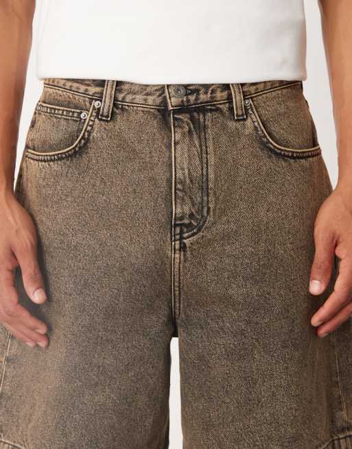 ASOS DESIGN - Vasket brune mellemlange jorts i denim, 4 af 5