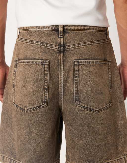 ASOS DESIGN - Vasket brune mellemlange jorts i denim, 5 af 5