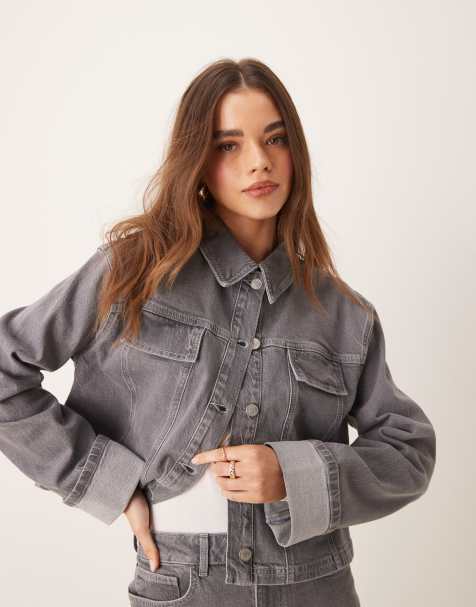 ASOS DESIGN - Vasket grå denimjakke med opsmøg - view 1