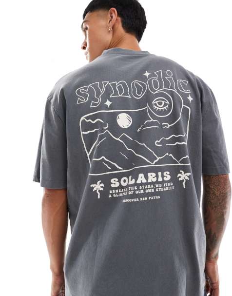 ASOS DESIGN - Vasket grå oversized T-shirt med kosmisk print - view 1