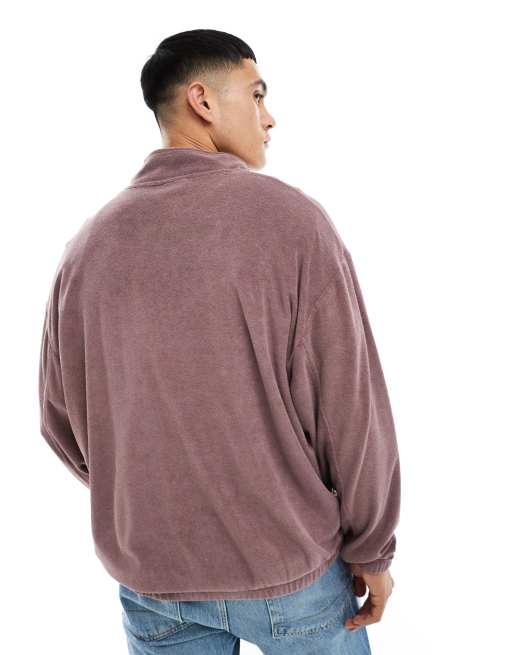 ASOS DESIGN - Vasket grålilla oversized sweatshirt med kvart lynlås i frotté, 2 af 4