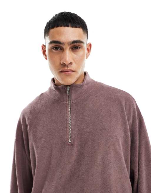 ASOS DESIGN - Vasket grålilla oversized sweatshirt med kvart lynlås i frotté, 3 af 4