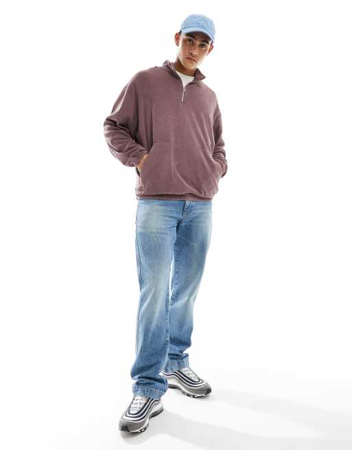 ASOS DESIGN - Vasket grålilla oversized sweatshirt med kvart lynlås i frotté, 4 af 4