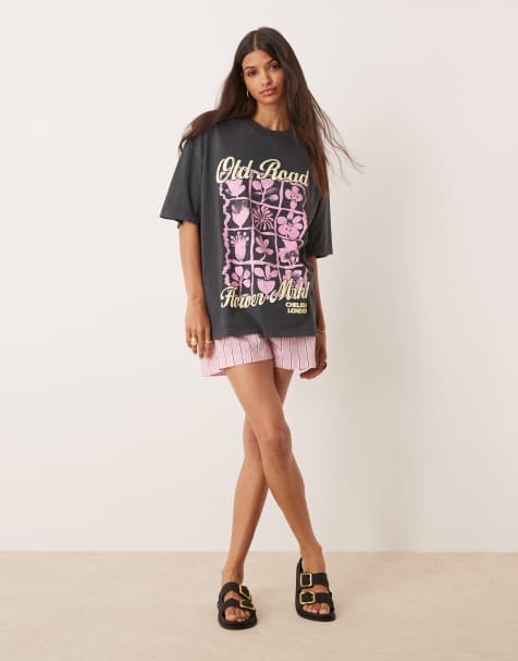 ASOS DESIGN - Vasket koksgrå oversized T-shirt med grafisk 'Flower Market'-print - view 1
