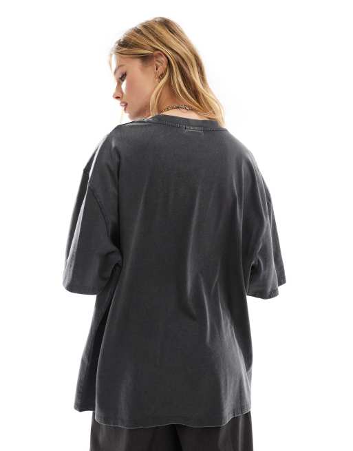 ASOS DESIGN - Vasket koksgrå oversized T-shirt med romantisk rock-grafik, 2 af 4
