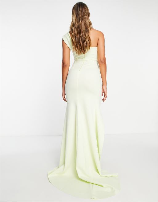ASOS DESIGN - Vasket limefarvet bardot-maxikjole med udskæring og fishtail-detalje, 2 af 4