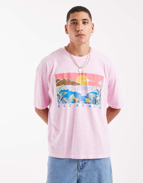 ASOS DESIGN - Vasket lyserød oversized T-shirt med tekstur og sommergrafik i firkantet pasform - view 1