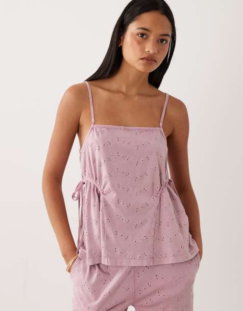 ASOS DESIGN - Vasket lyslilla overdel med bindebånd i siden, plisserede detaljer og broderier - Del af sæt - view 1