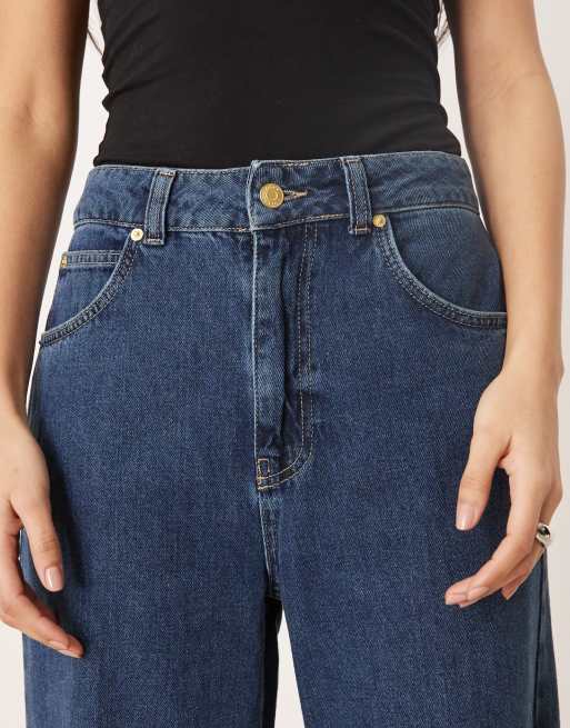 ASOS DESIGN - Vasket mørkeblå jeans med vide ben og dybe sømkanter - Del af sæt, 5 af 5