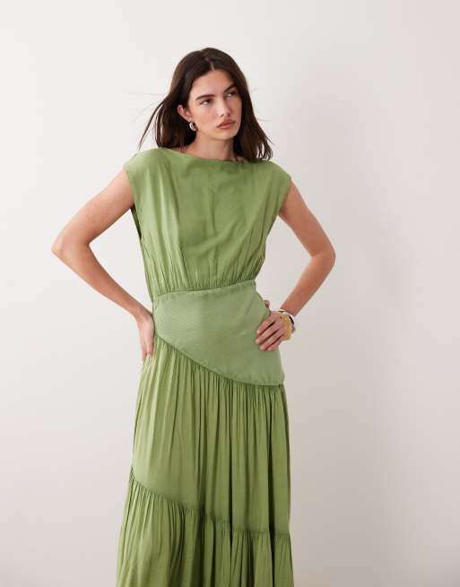 ASOS DESIGN - Vasket olivengrøn hybrid-maxikjole uden ærmer med bred halsudskæring, 4 af 4