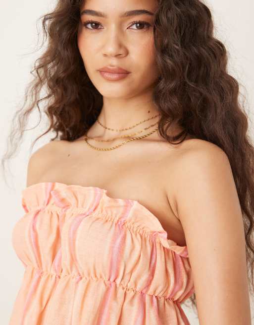 ASOS DESIGN - Vasket rosa minikjole med flæser ved brystet og striber, 2 af 4