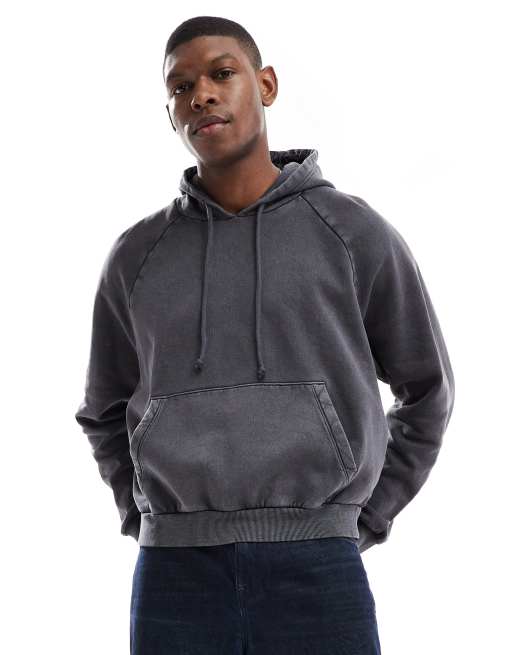ASOS DESIGN - Vasket sort cropped hættetrøje