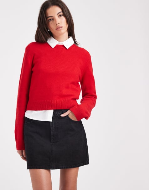 ASOS DESIGN - Vasket sort mininederdel med høj talje - view 1