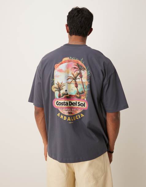 ASOS DESIGN - Vasket sort oversized T-shirt med naturskønt print - view 1