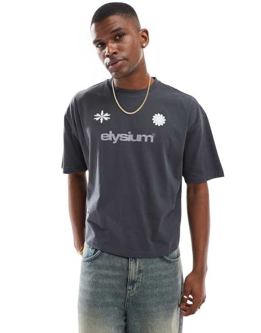 ASOS DESIGN - Vasket sort oversized T-shirt med sporty print på brystet i firkantet pasform