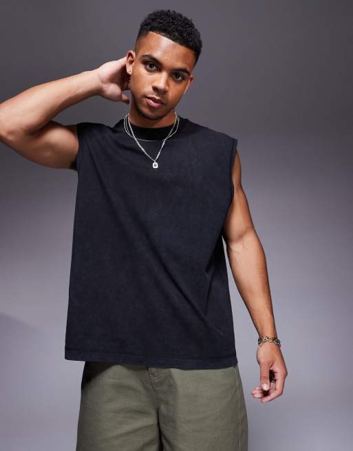 ASOS DESIGN - Vasket sort oversized tanktop i kraftigt stof på 220 gsm