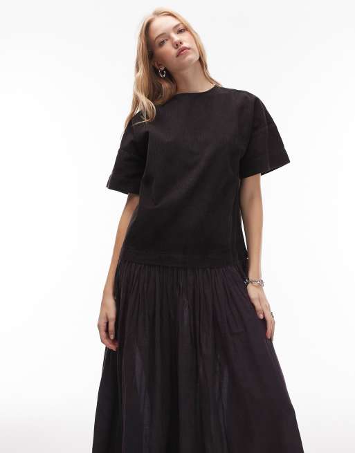 ASOS DESIGN - Vasket sort T-shirt-midikjole med hybrid-design i fløjl, 4 af 4