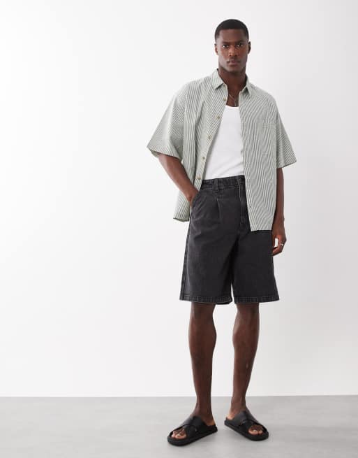 ASOS DESIGN - Vasket sorte løstsiddende jorts med læg og striber i denim , 4 af 5