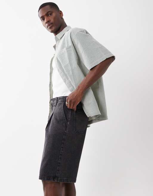 ASOS DESIGN - Vasket sorte løstsiddende jorts med læg og striber i denim , 5 af 5