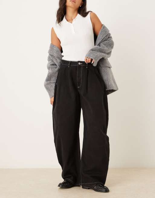 ASOS DESIGN - Vasket sorte oversized jeans med tøndeformede ben