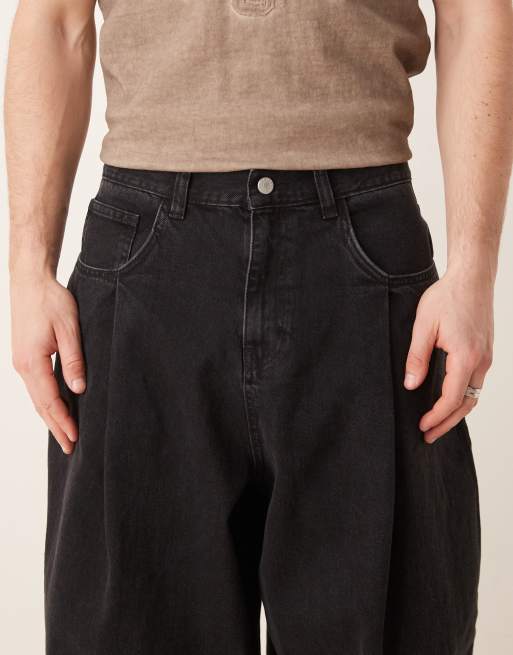 ASOS DESIGN - Vasket sorte oversized posede jeans med læg på lommerne, 5 af 5