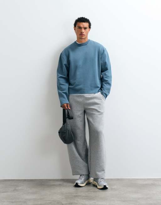 ASOS DESIGN vasket sweatshirt med print, rå kanter og sømme på vrangen i blå, 5 af 5