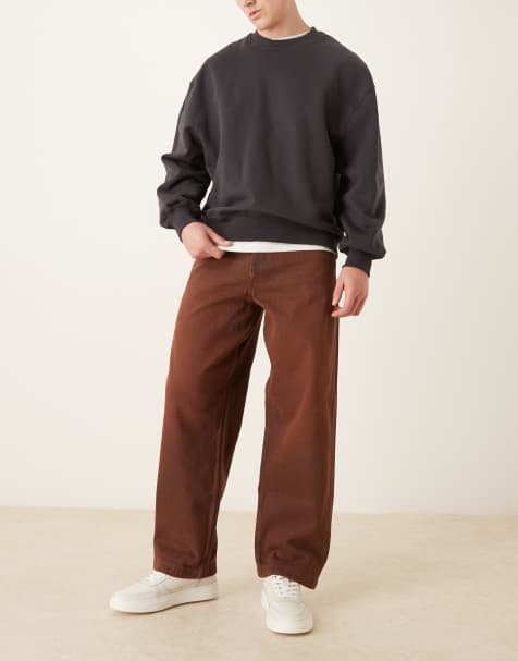 ASOS DESIGN - Vasket tobaksbrune løstsiddende jeans med lige ben - view 1